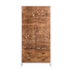 Modern landelijk houten kledingkast/opbergkast Miami met rustieke deuren in de afmeting 100 cm breed. Kan ook op maat gemaakt worden. in de kleur wit en warm bruin eiken.