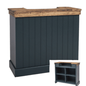 Moderne massief houten balie/toonbank/receptie/bar met latjes- donker petrol – 120 cm